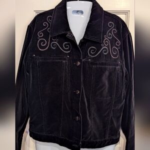 Carole Little Jacket Womens 4 Black Velvet Embroidered Beaded Western Button Up